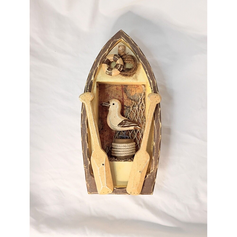 Wooden Boat Seagull Shadow Box Nautical Wall Art